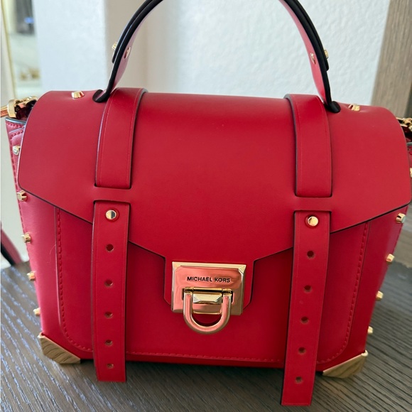 Michael Kors Red Studded Satchel - Picture 1 of 6